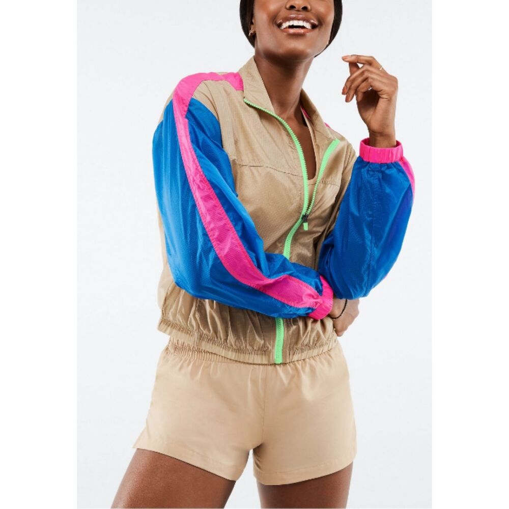 Fabletics Payton Woven Cedar Multi Jacket Lightweight Color-Blocked Zip Jacket M